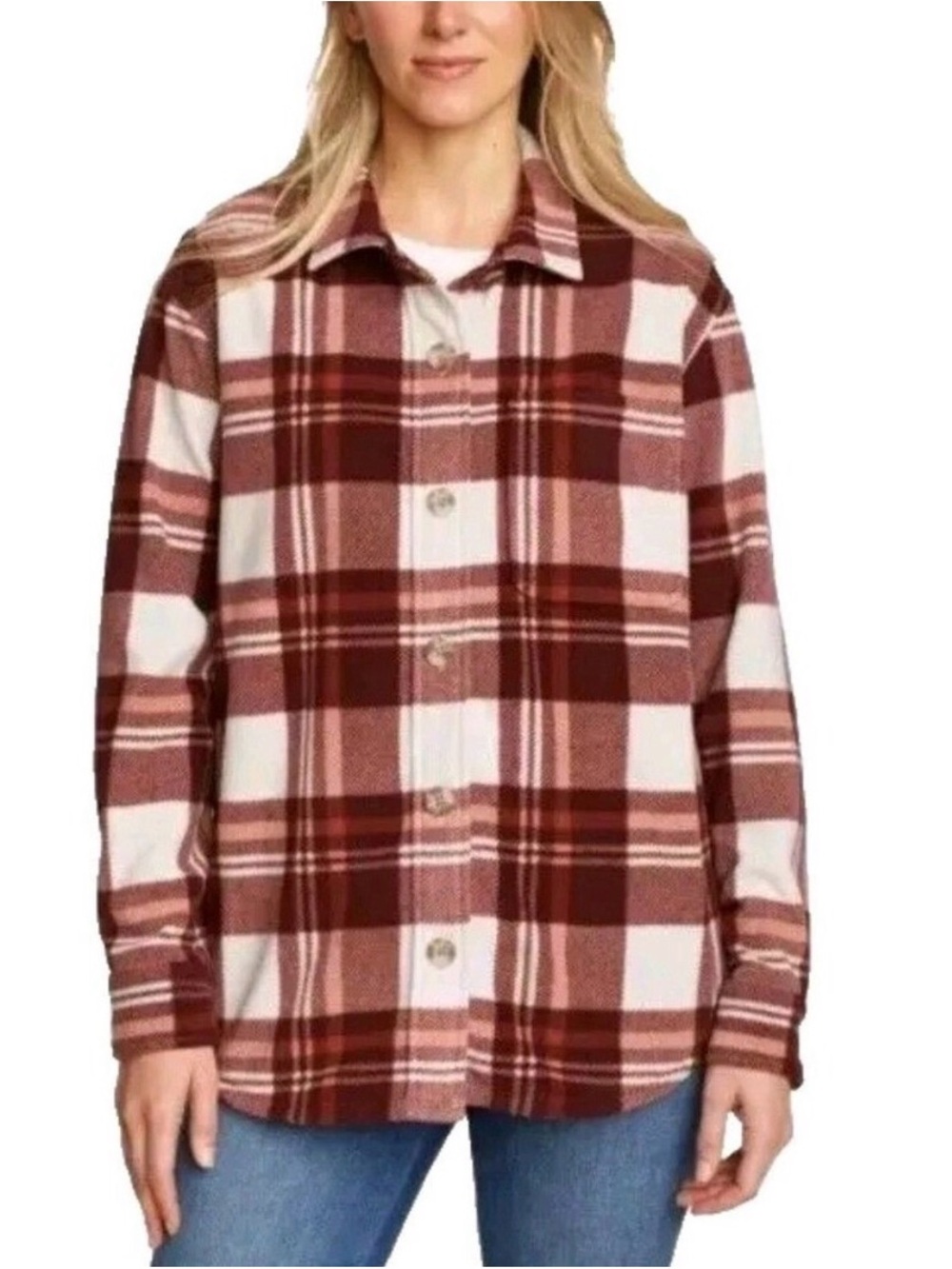 Eddie Bauer Women’s Small Plaid Microfleece Button up Flannel Shirt